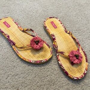 Vera Bradley Bali gold sandals in Pink and Yellow